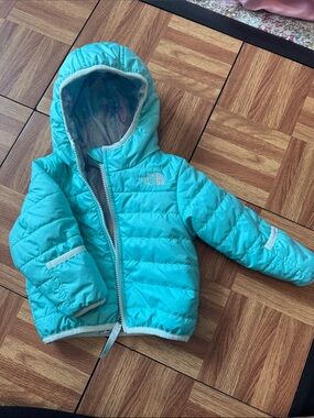The North Face Bright Turquoise Hooded Puffer Jacket